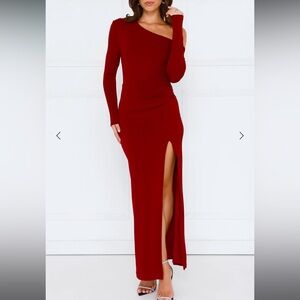 Hello Molly -STYLE DIARIES OFF SHOULDER LONG SLEEVE MAXI DRESS BURGUNDY - NWT XS